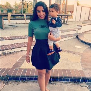 H&M Black Skater textured skirt Black